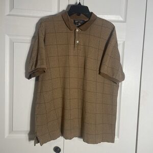 Ralph Lauren American Living Polo Shirt Men XL Brown Houndstooth Y2K 100% Cotton